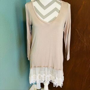 Reborn J Tan Long Sleeve Top with Lace Hem
